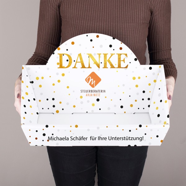 Großer "Danke" Geschenkkorb mit Logo und Wunschtext