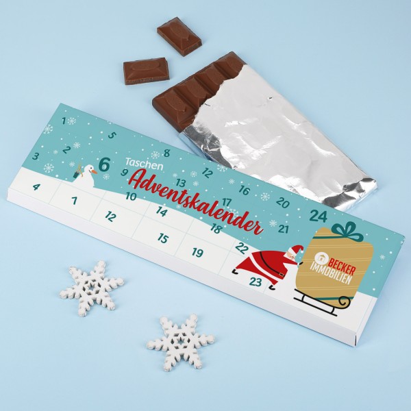 Taschen Adventskalender, 300gr Schokolade, mit Firmenlogo