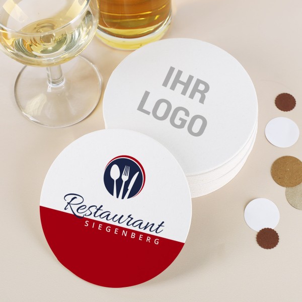 Runde Pappuntersetzer mit Logo-Aufdruck